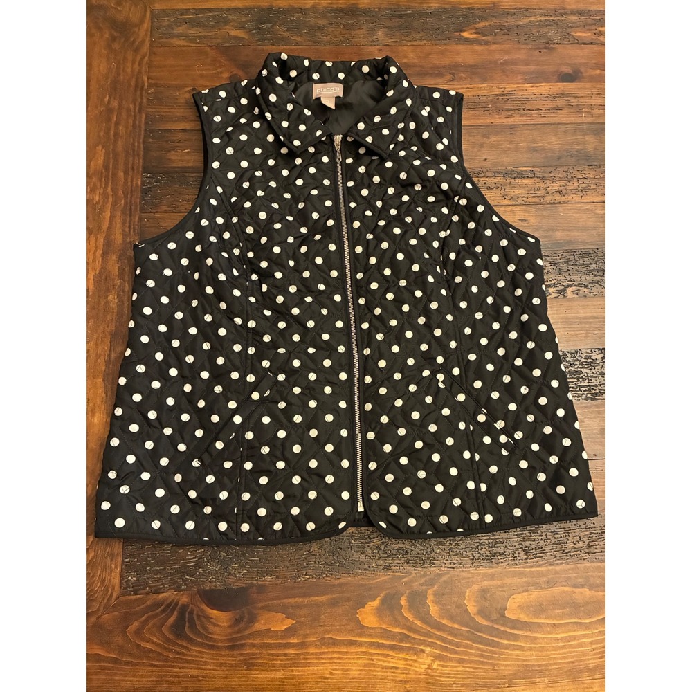 Chico's Puffer Vest Quilted Polka Dot Full Zip Women's Large Fall Winter Cute